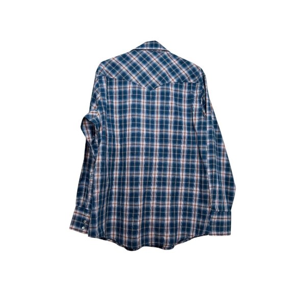 Wrangler Western Button Down Tshirt Womens Large Blue Plaid Pearl Snap Cowgirl - Picture 2 of 16